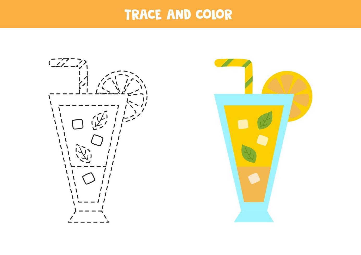 traceer en kleur zomercocktail. werkblad voor kinderen. vector