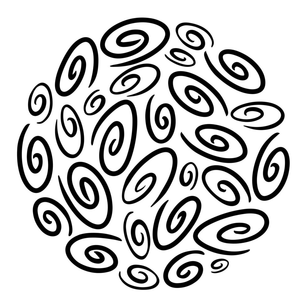spiraalpatroon zwart. een abstract retro patroon van geometrische vormen. een geometrische golf van cirkels achtergrond. vector abstracte naadloze patroon met een handgetekende ronde spiraalvorm gemaakt met een borstel.