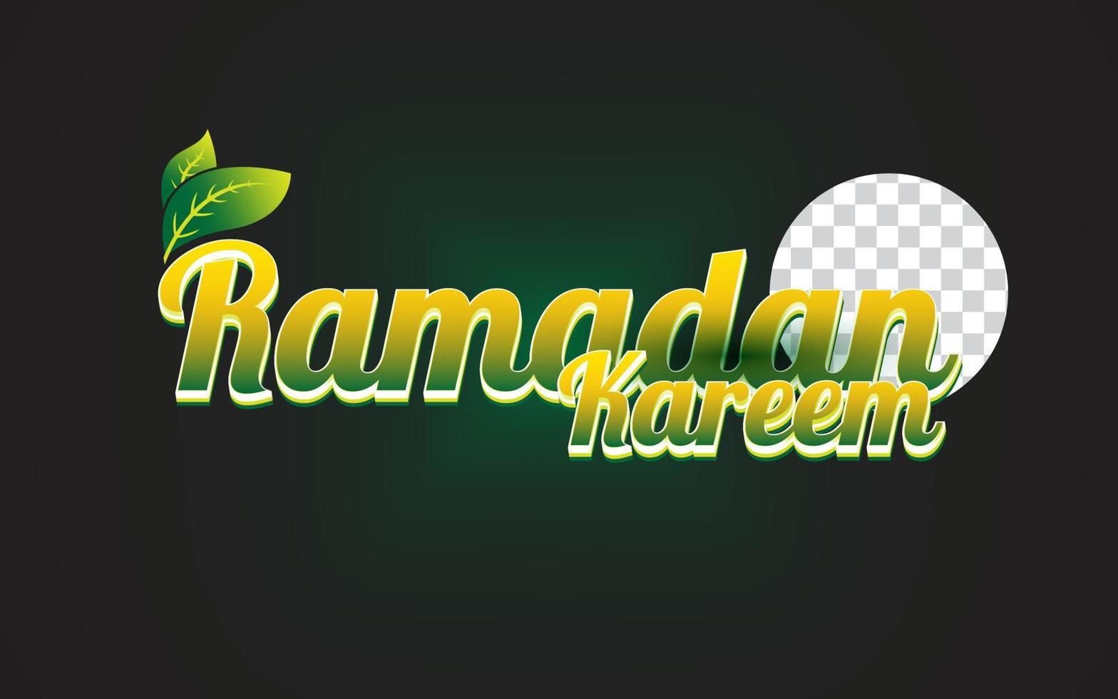 ramadan kareem teksteffect met gradiënt groene kleur en blad vector