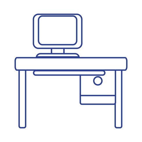 lijn kantoor met computertechnologie en houten bureau vector