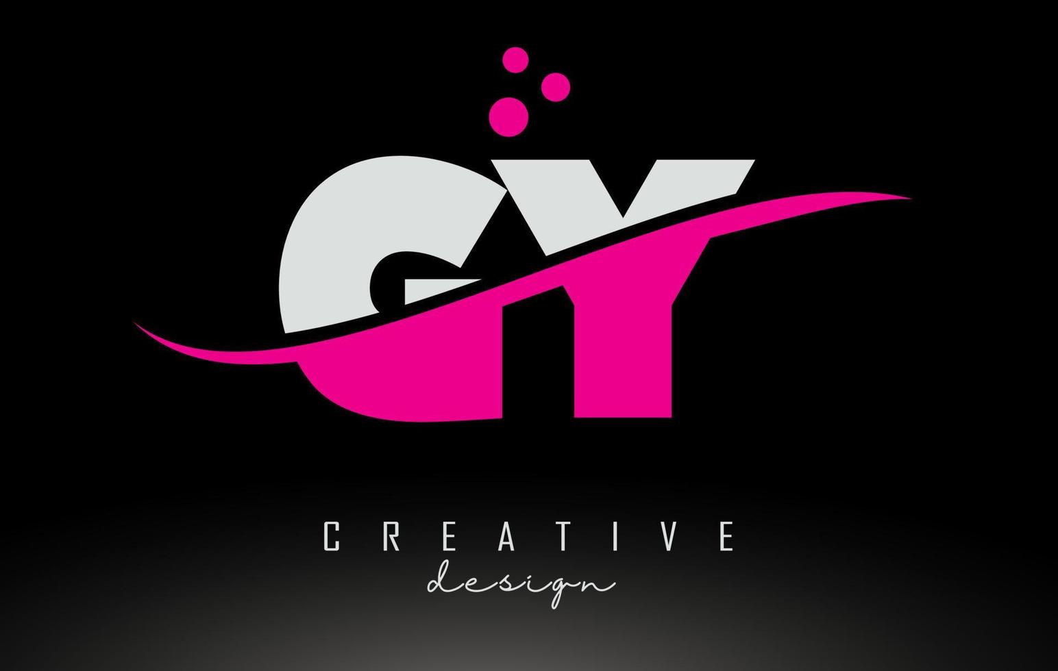 gy gy wit en roze letterlogo met swoosh en stippen. vector