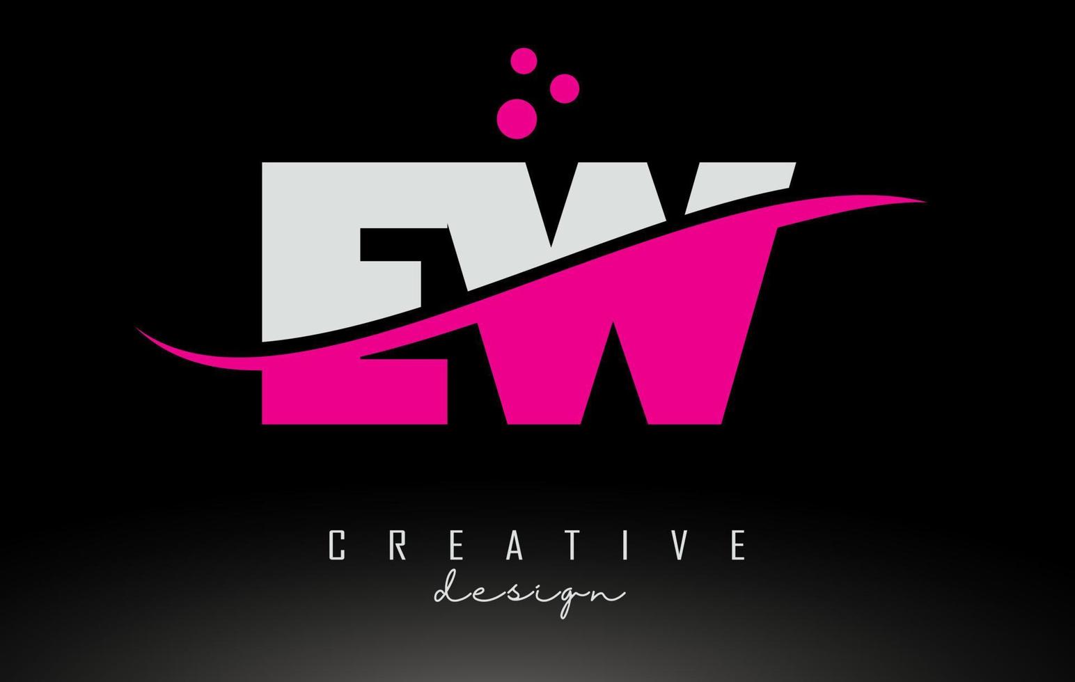 ew ew wit en roze letterlogo met swoosh en stippen. vector