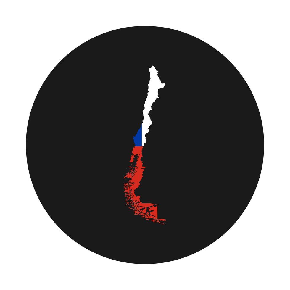 Chili kaart silhouet met vlag op zwarte achtergrond vector