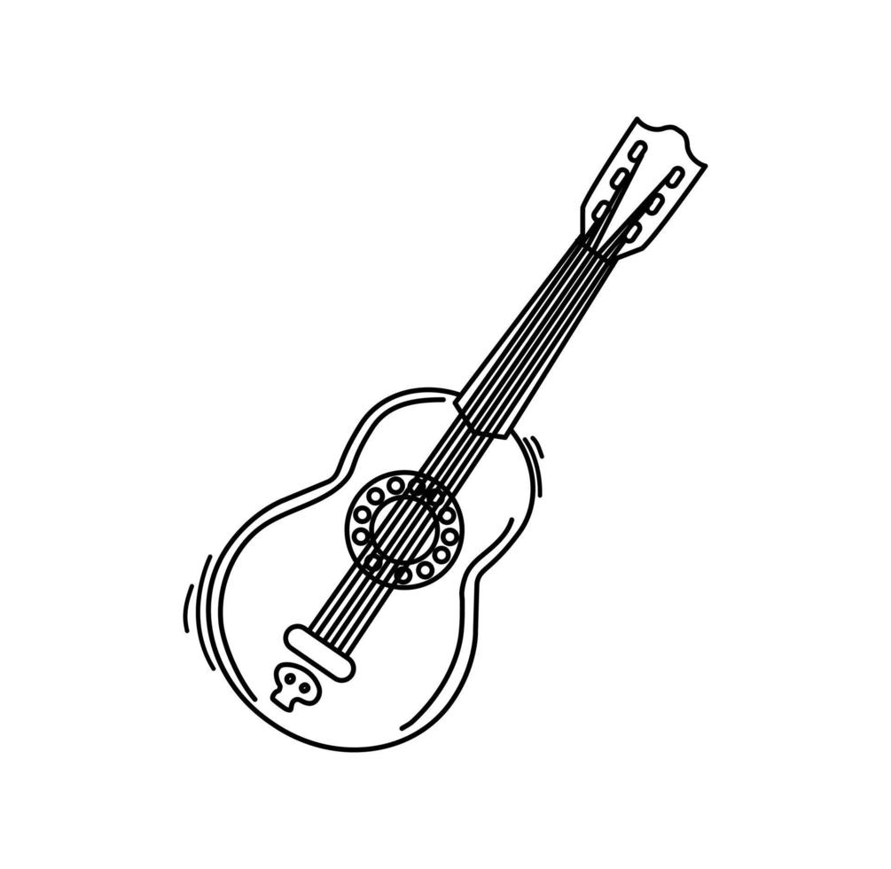 Mexicaanse gitaar op een witte achtergrond. een ontwerpelement. icoon. contour vectorillustratie. vector