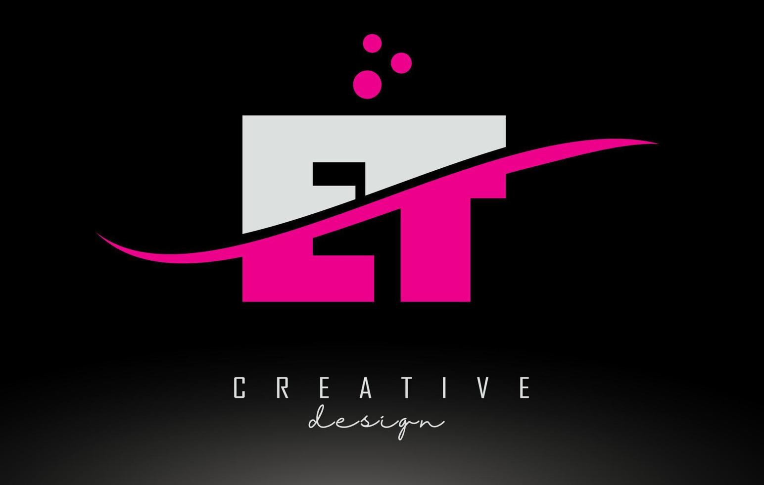 et et wit en roze letterlogo met swoosh en stippen. vector