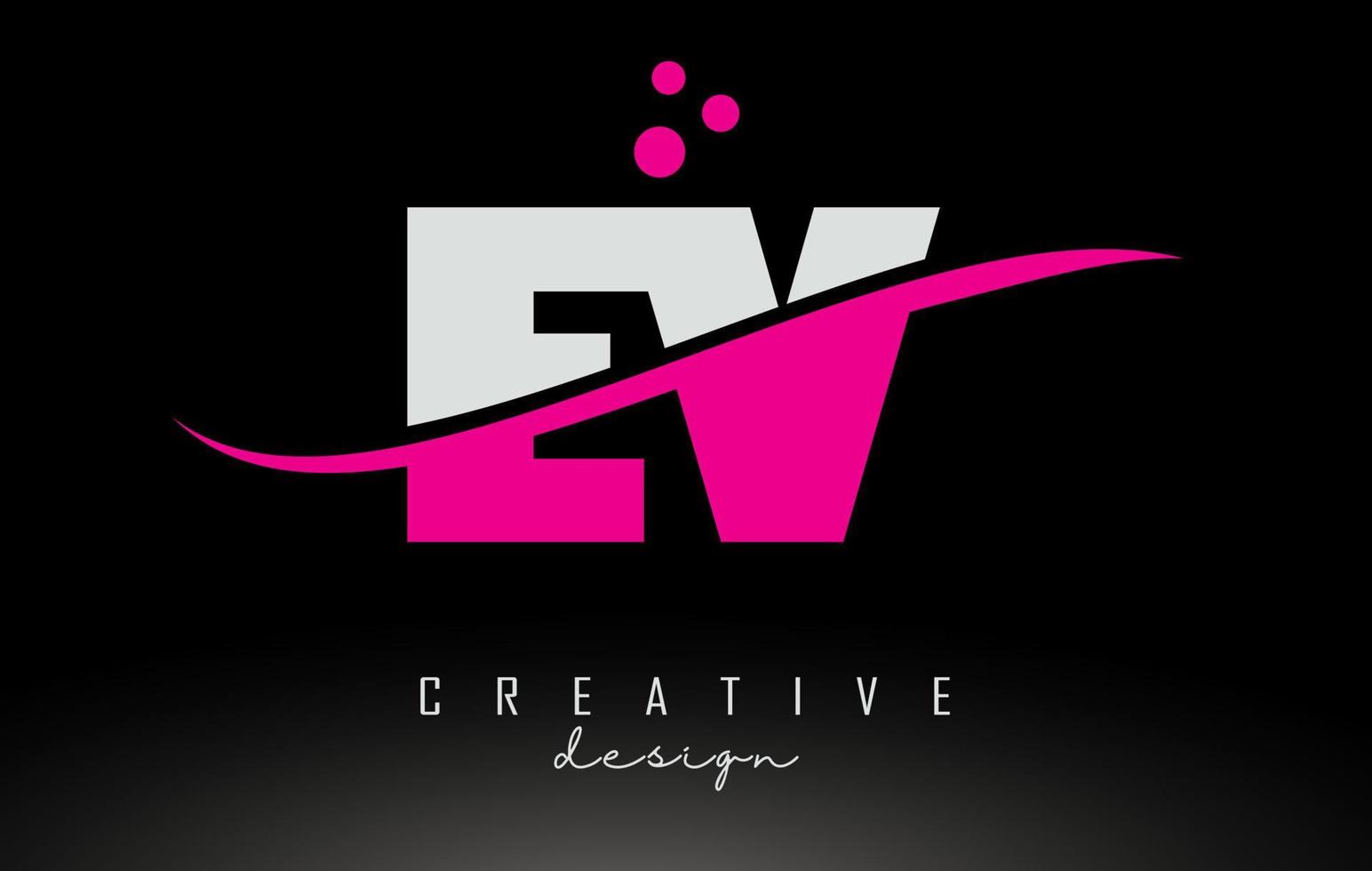 ev ev wit en roze letterlogo met swoosh en stippen. vector