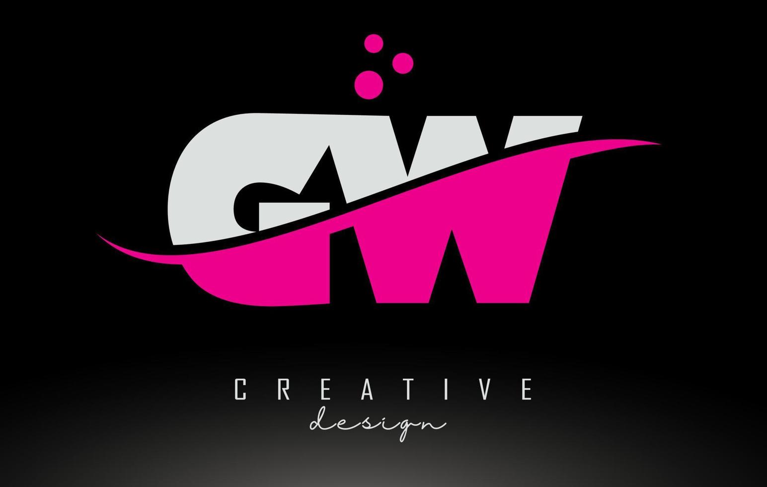 gw g wit en roze letterlogo met swoosh en stippen. vector