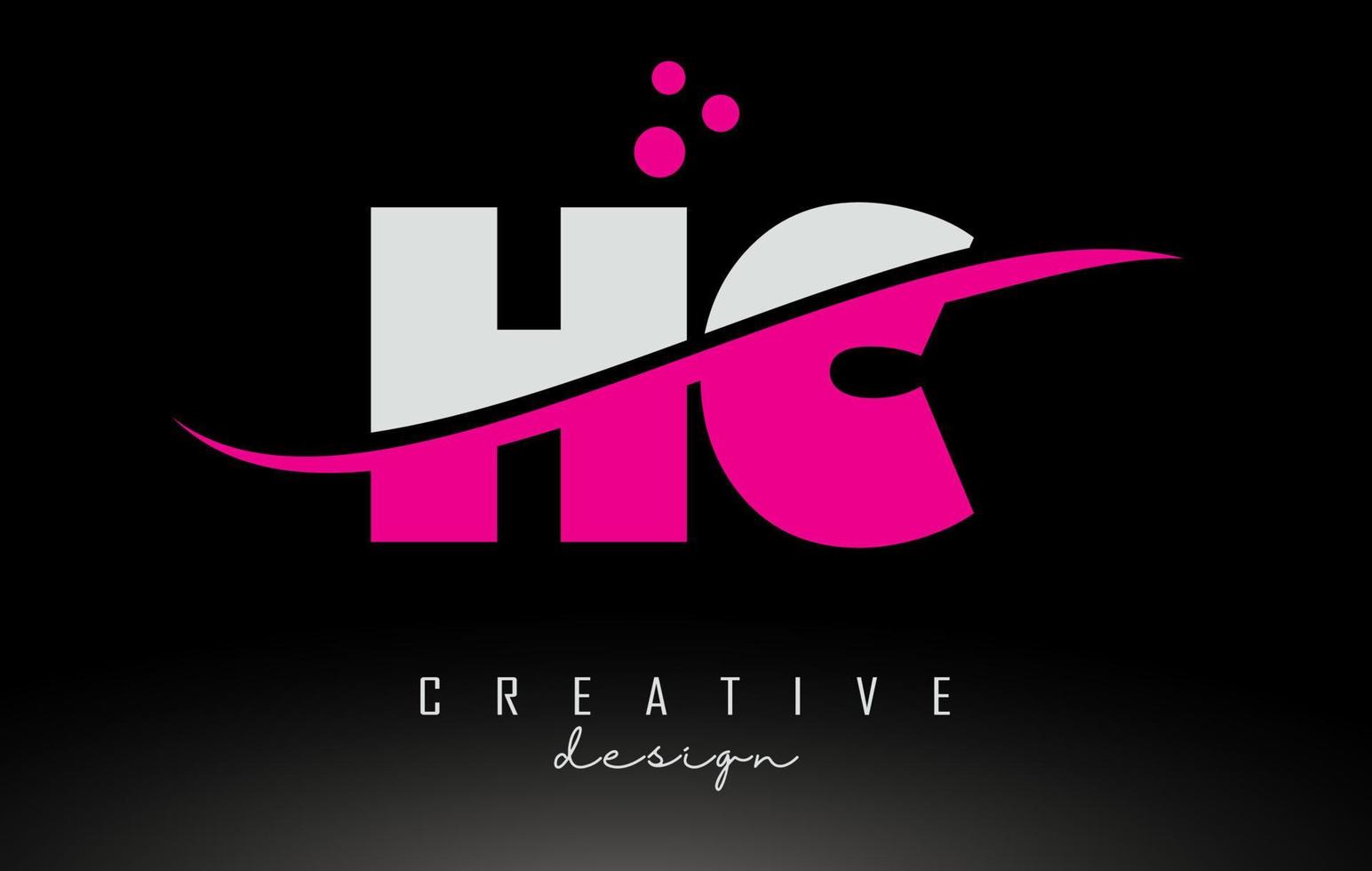 hc hc wit en roze letterlogo met swoosh en stippen. vector