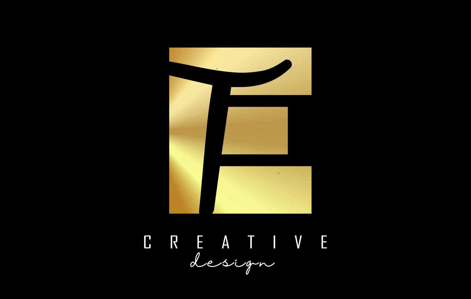 gouden letters et logo met een minimalistisch design. letters e en t met geometrische en handgeschreven typografie. vector