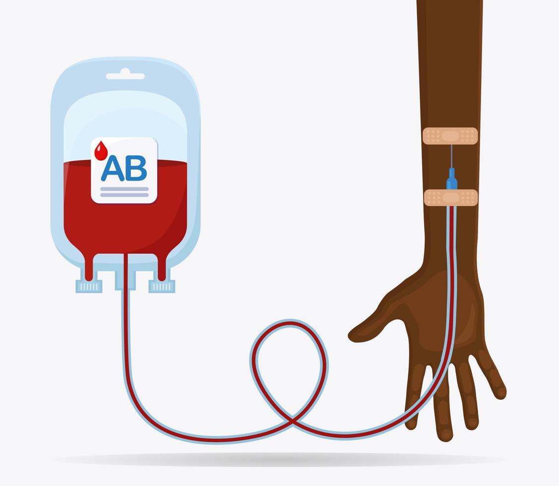 bloedzak met rode druppel geïsoleerd op een witte achtergrond. donatie, transfusie in geneeskunde laboratorium concept. het leven van de Afrikaanse patiënt redden. vector plat ontwerp