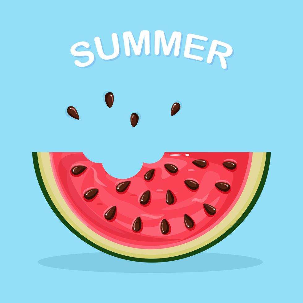 watermeloen segment met schil en zaden geïsoleerd op de achtergrond. zomerfruit voor vegetarisch dieet, gezonde levensstijl. vector cartoon ontwerp
