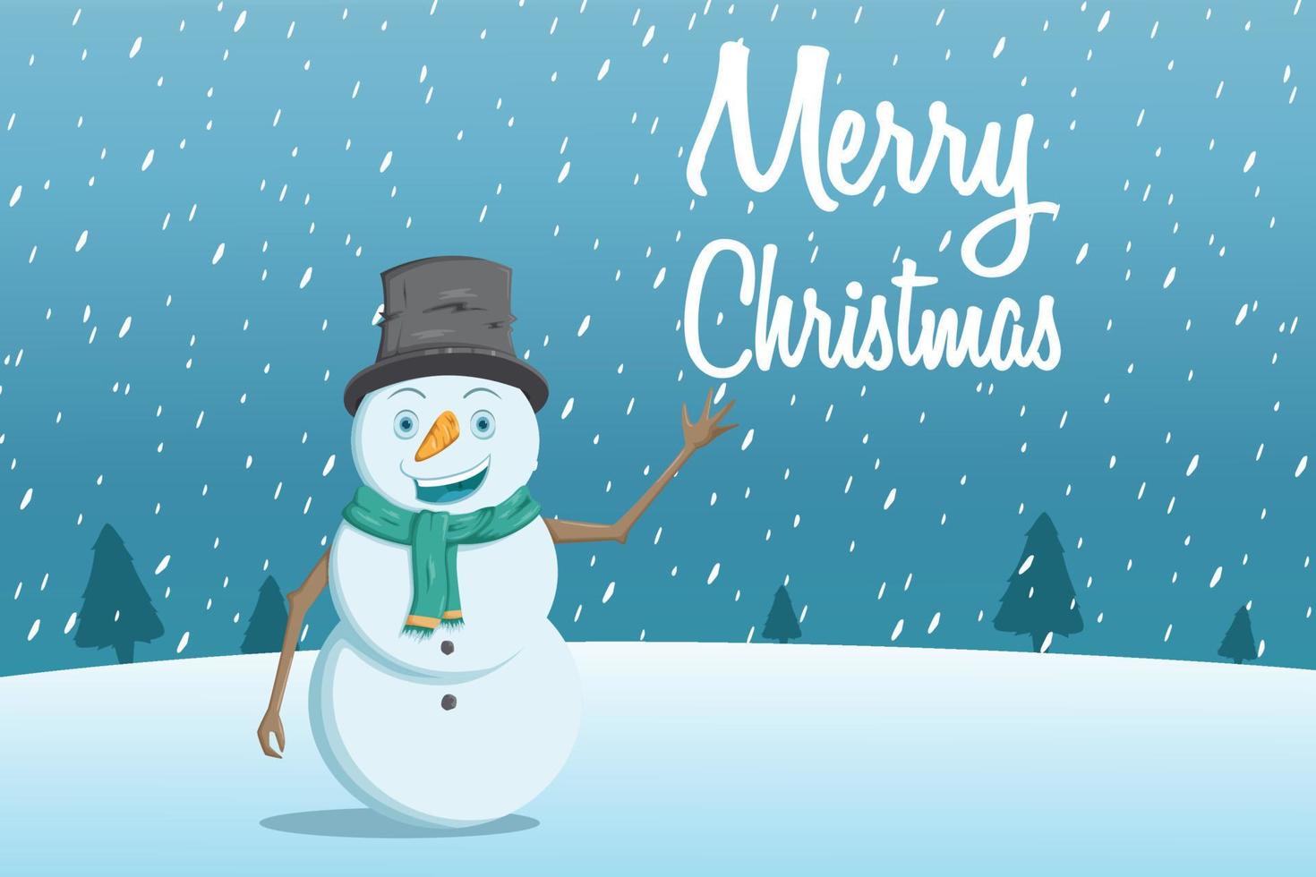 gelukkige sneeuwpop op sneeuwveld met vrolijke kersttekst vector