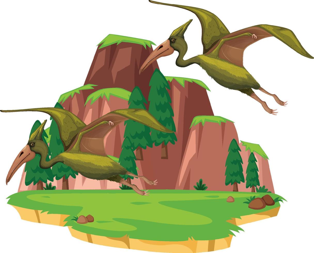 scène met vliegende pterosauriërs vector