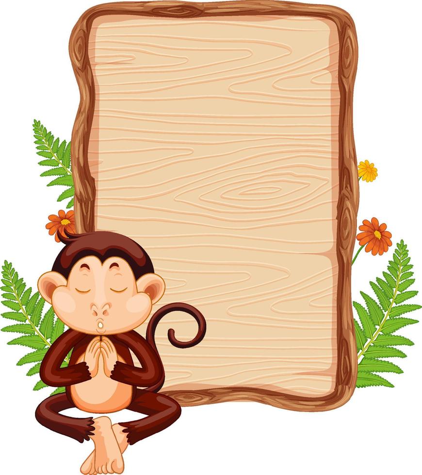 leeg houten bord met schattige aap vector