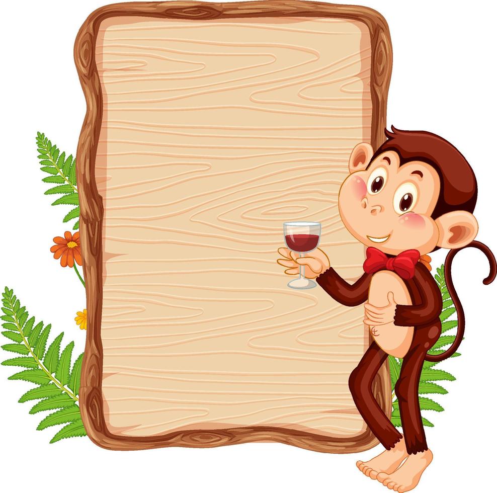 leeg houten bord met schattige aap vector