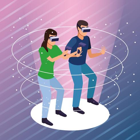 Paar spelen met virtual reality vector