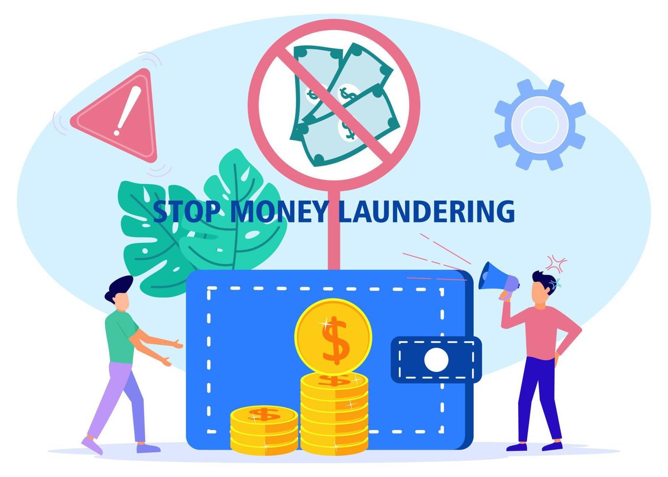 illustratie vectorafbeelding stripfiguur van anti-stop witwassen van geld vector