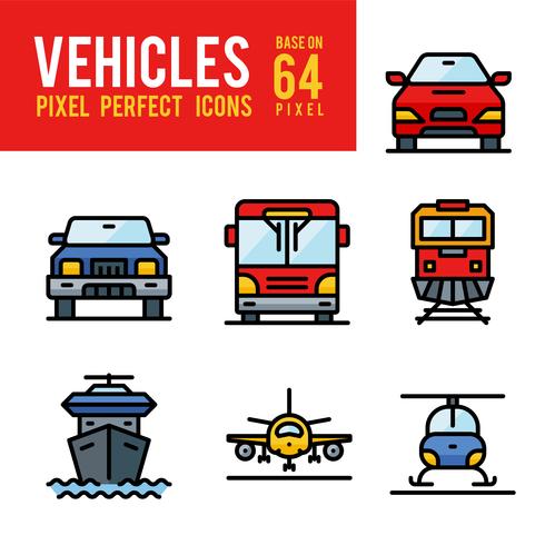 Voertuig en transport overzicht kleur pictogram. Pixel Perfect Icon Base op 64 px vector