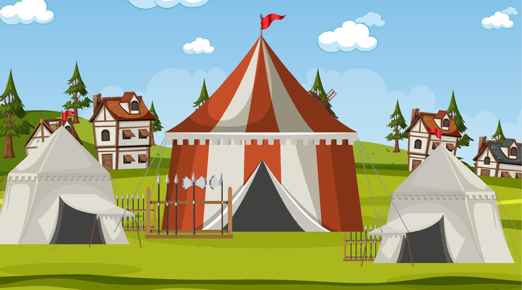 middeleeuws stadstafereel kamp met tenten vector