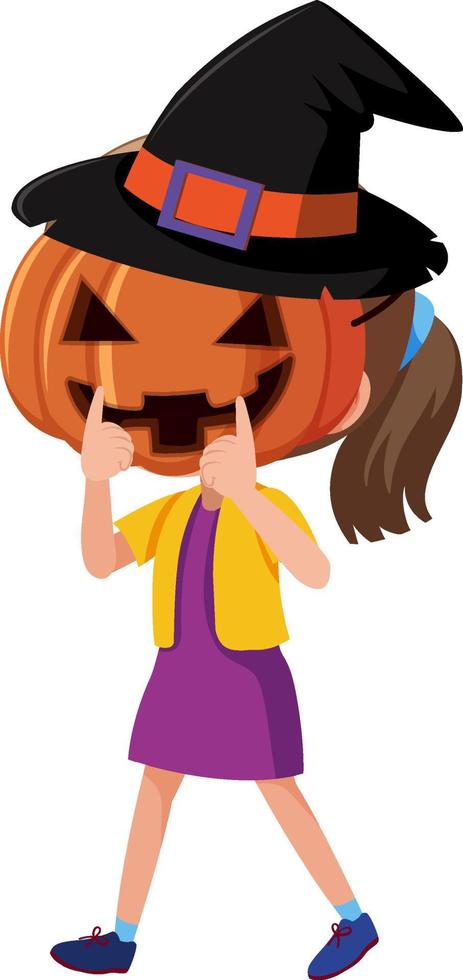 een meisje met halloween jack o lantern vector