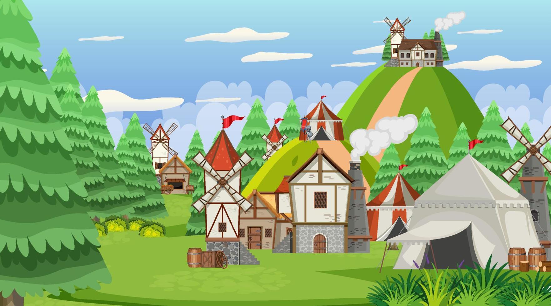 middeleeuwse stad scène achtergrond vector