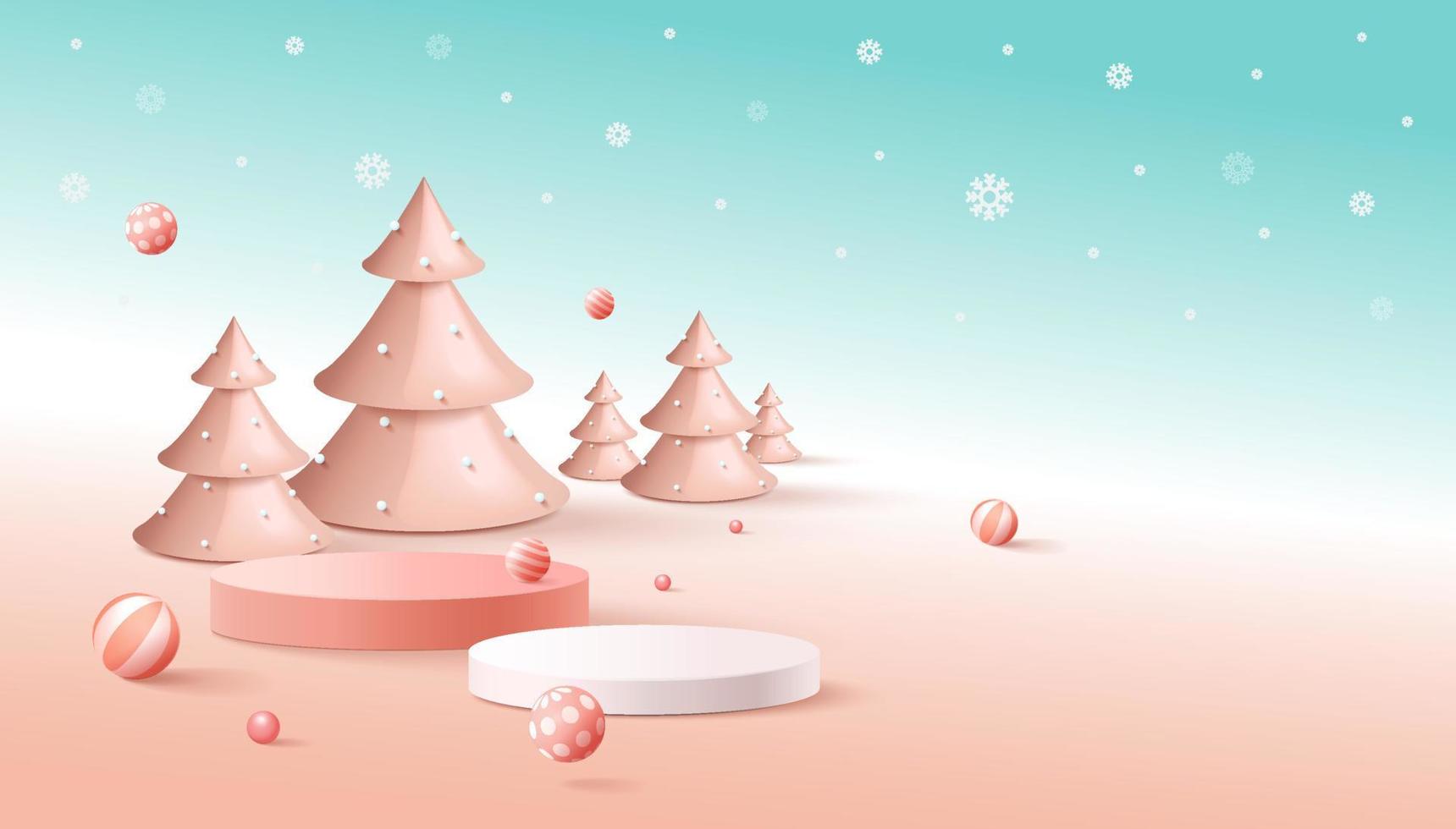 3D-renderingscène van kerstvakantie met display-podium voor mock-up vector