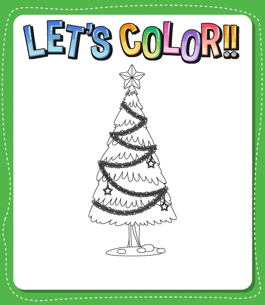 werkbladsjabloon met tekst in kleur en kerstboomomtrek vector