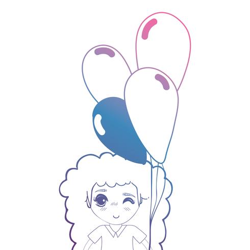 lijn meisje met kapsel en ballonnen in de hand vector