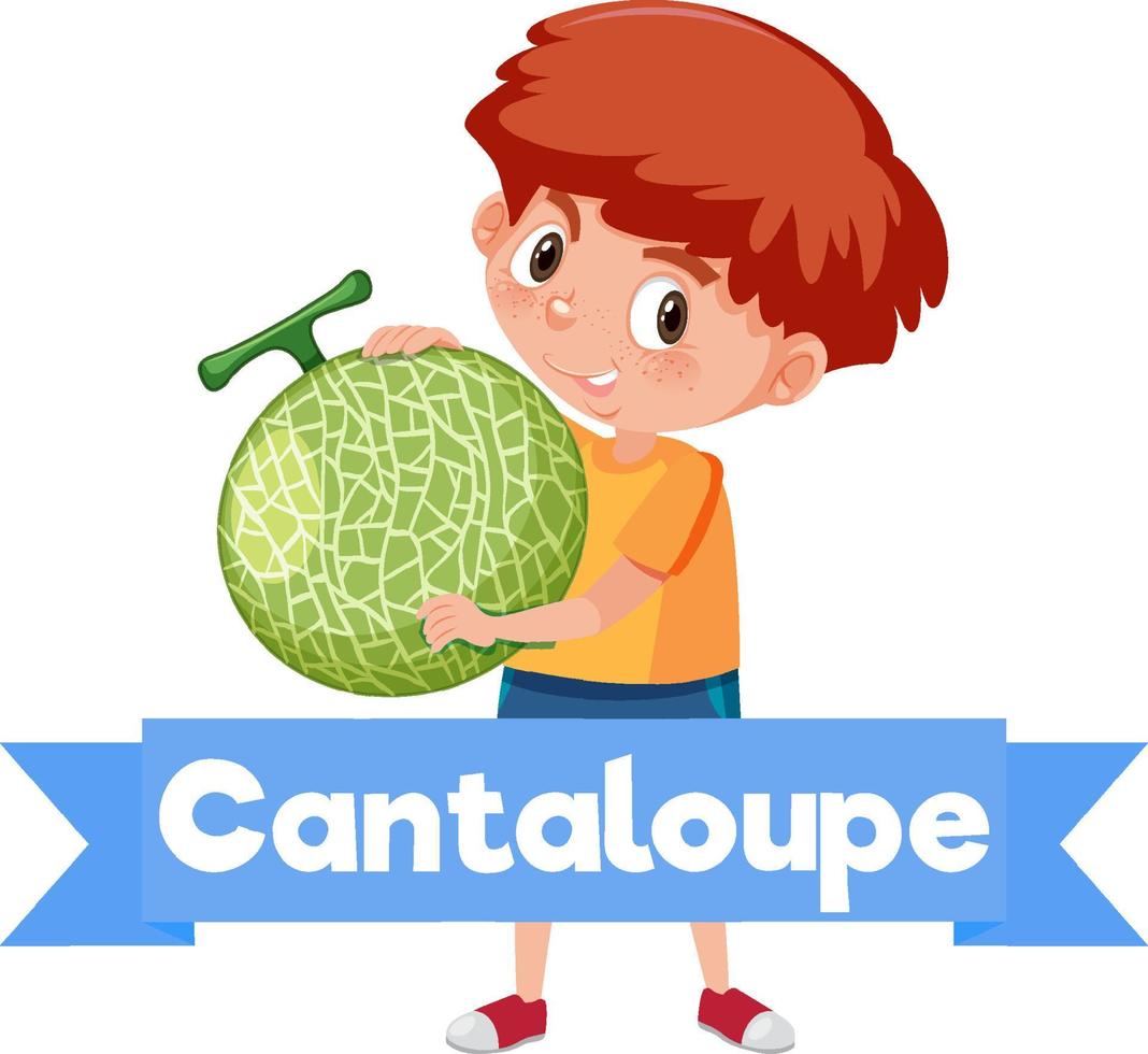 een jongen die fruit vasthoudt met een letter op een witte achtergrond vector