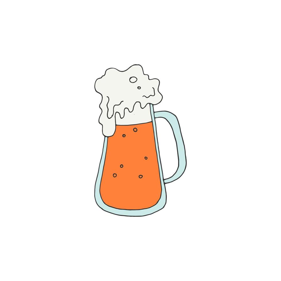 een mok met een schuimige drank. bier. een getekend object op een witte achtergrond. vectorillustratie. vector