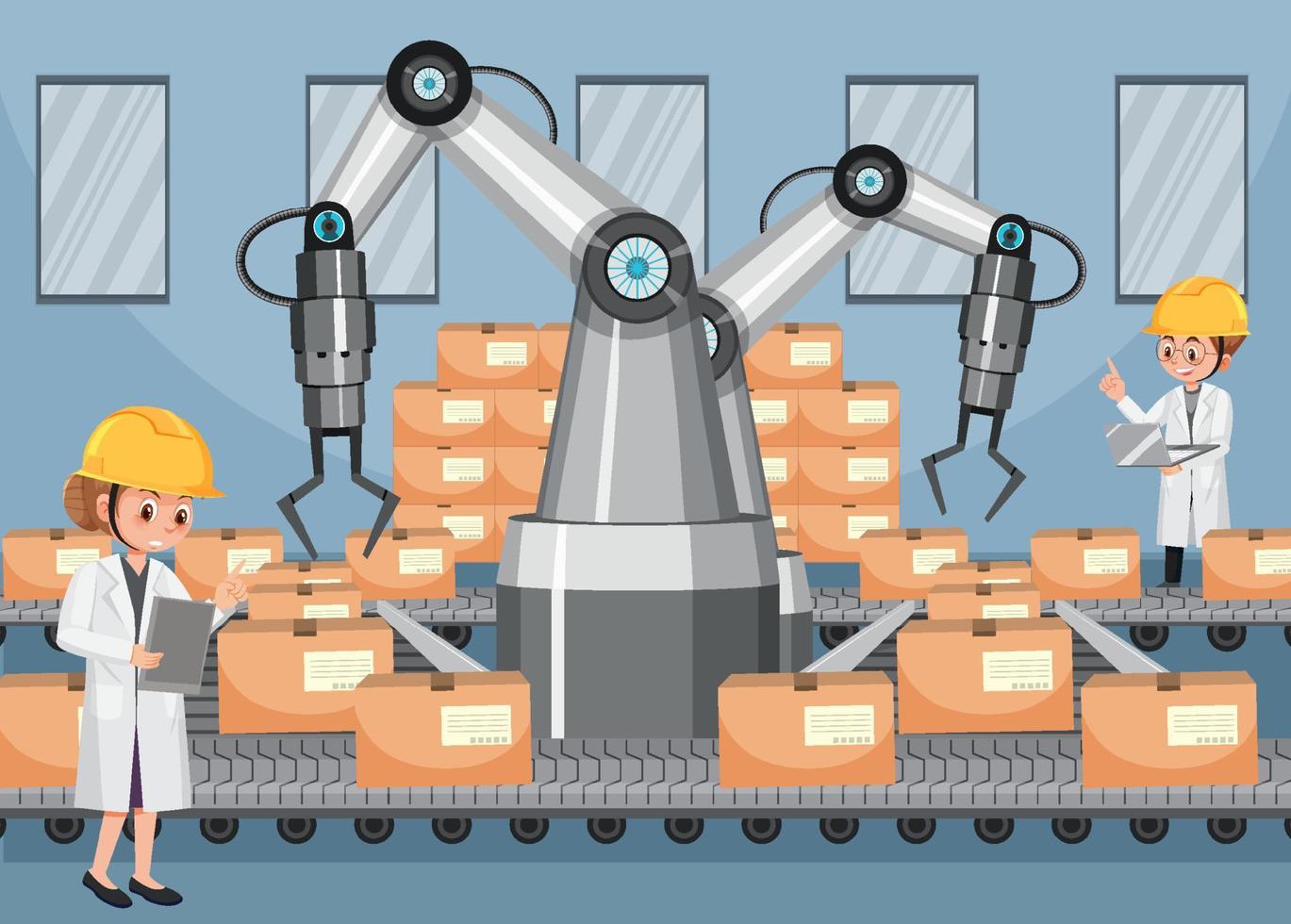 automatiseringsindustrieconcept met lopende bandrobots vector