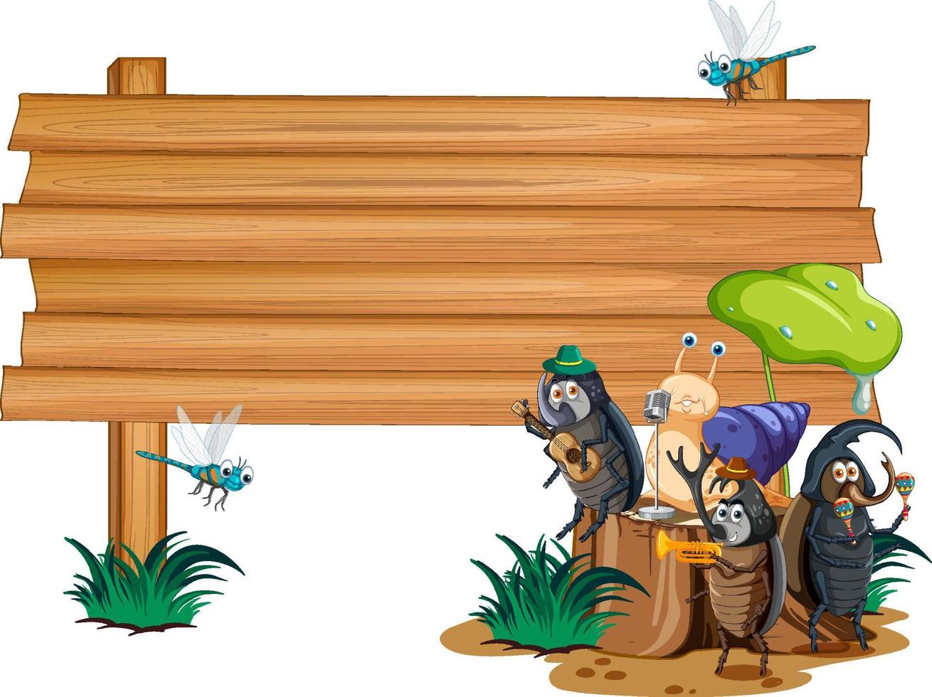 leeg houten bord met kever cartoon vector