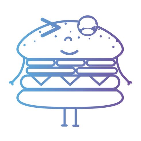 lijn kawaii schattig gelukkig hamburger fastfood vector