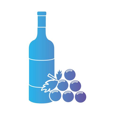 lijn wijnfles met druivenfruit vector