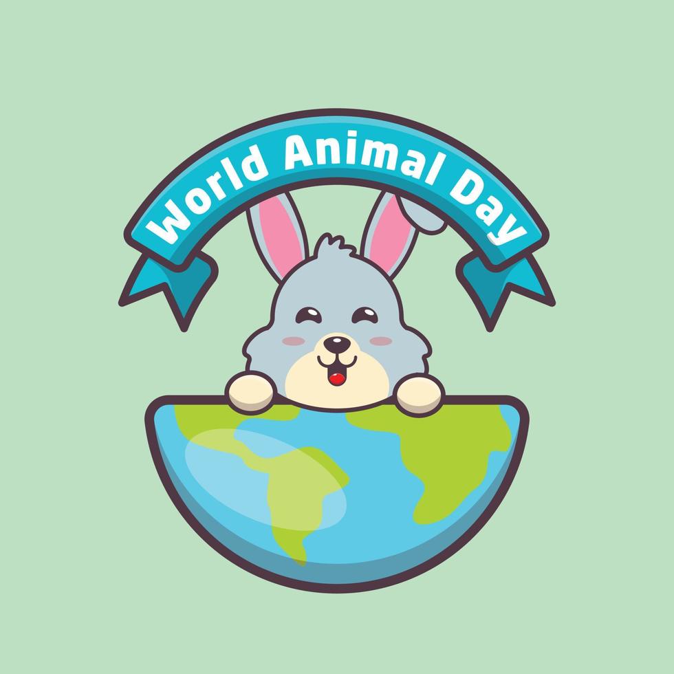 schattig konijn stripfiguur in wereld dierendag vector