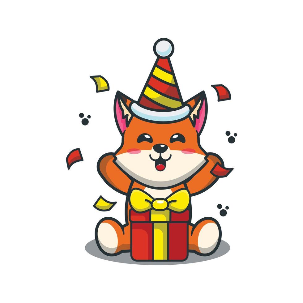 schattige vos in verjaardagsfeestje cartoon vectorillustratie vector