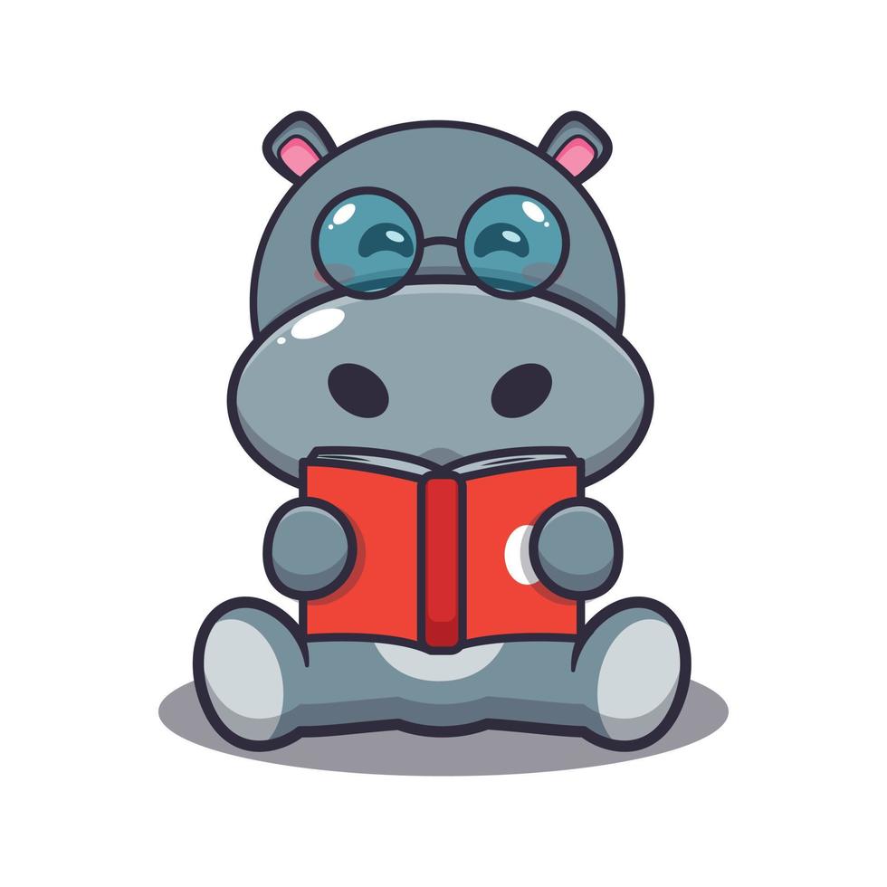 schattig nijlpaard lezen van een boek cartoon vectorillustratie vector