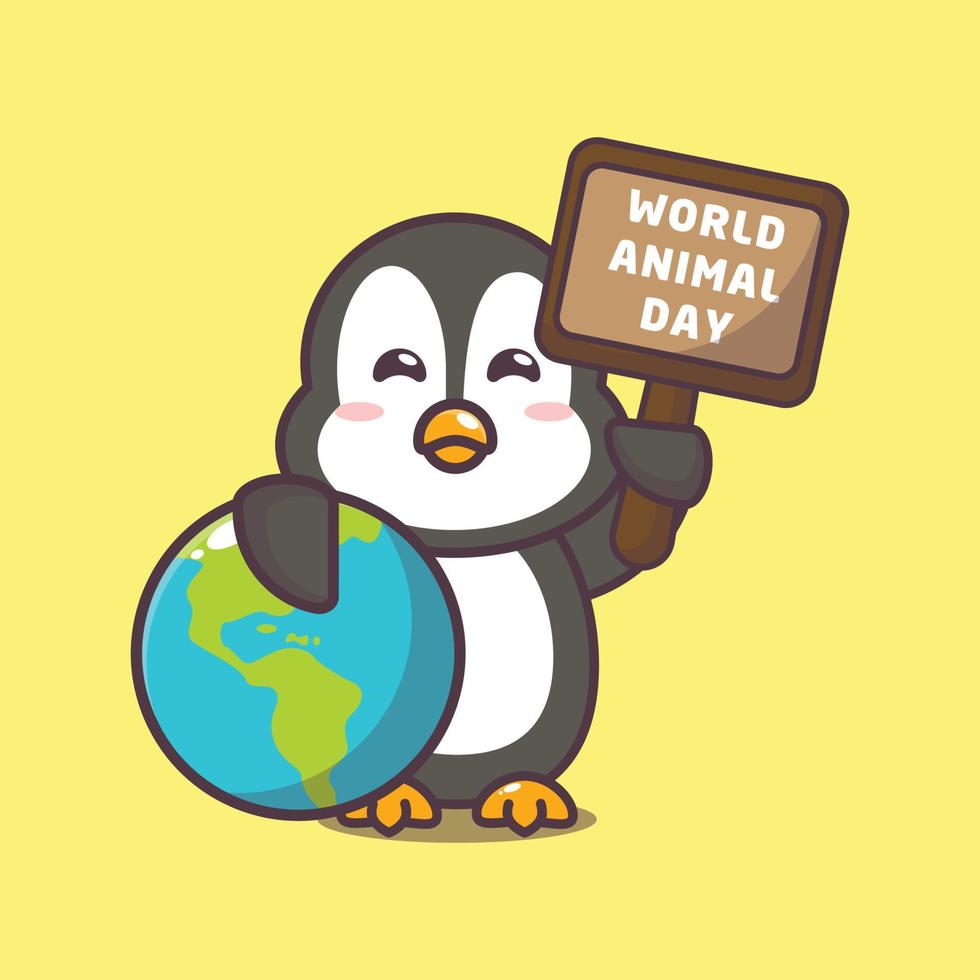 schattige pinguïn stripfiguur in wereld dierendag vector