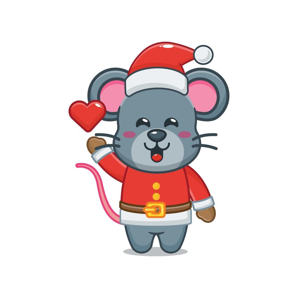 schattige muis stripfiguur in kerstkostuum vector