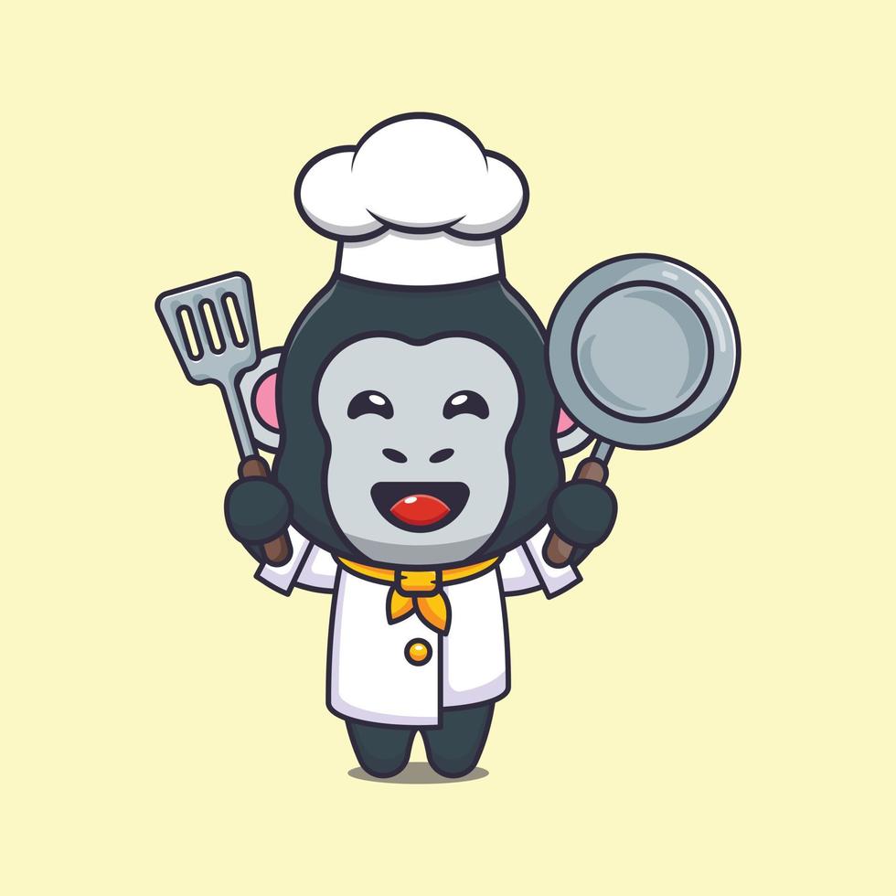 schattig gorilla chef-kok mascotte stripfiguur vector