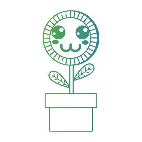 lijn kawaii schattig gelukkig zonnebloem plant vector