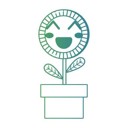 lijn kawaii schattig gelukkig zonnebloem plant vector