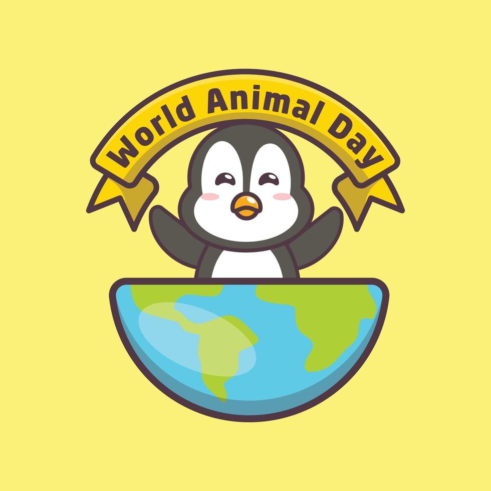 schattige pinguïn stripfiguur in wereld dierendag vector