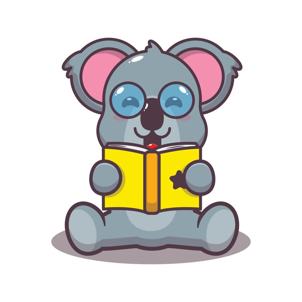 schattige koala lezen van een boek cartoon vectorillustratie vector