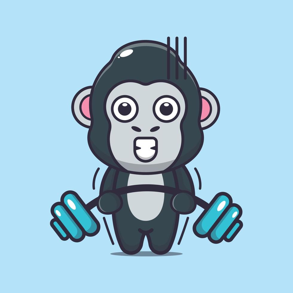 schattige gorilla tillen barbell cartoon vectorillustratie vector