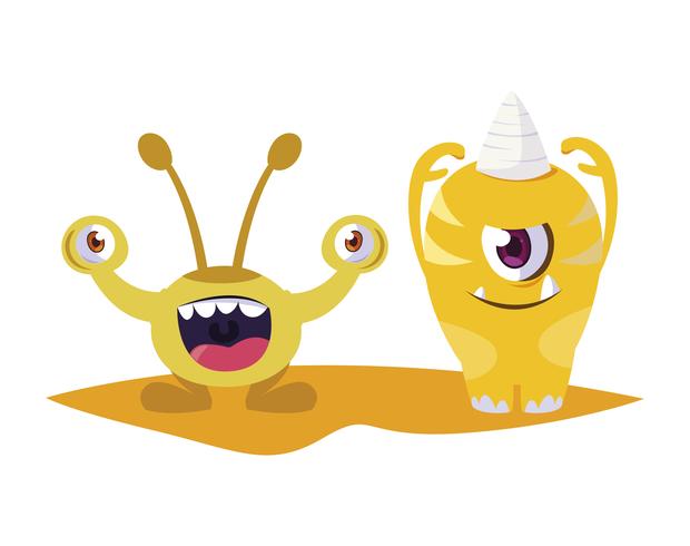 grappige monsters koppelen kleurrijke stripfiguren vector