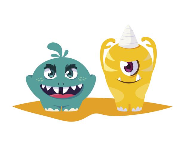 grappige monsters koppelen kleurrijke stripfiguren vector