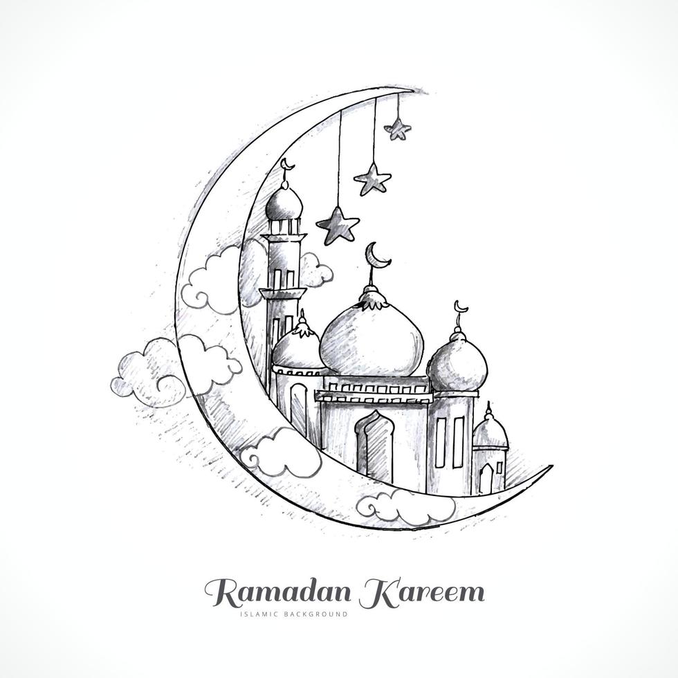 hand tekenen maan schets ramadan kareem kaart ontwerp vector