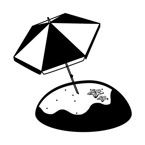 zomer zandstrand met paraplu en zeesterren vector