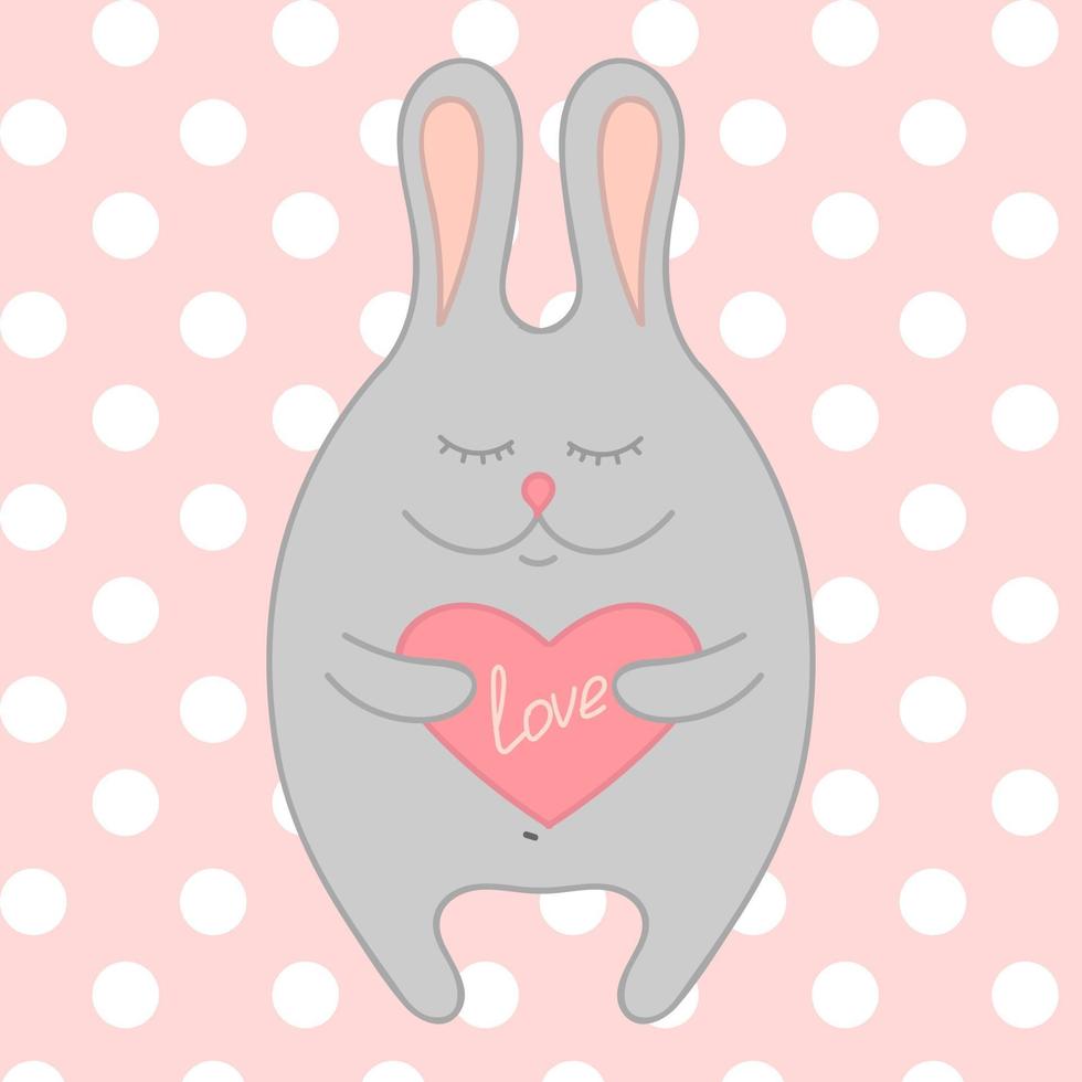 illustratie voor Valentijnsdag. schattig konijn met een hart. roze erwt achtergrond. vectorillustratie. vector